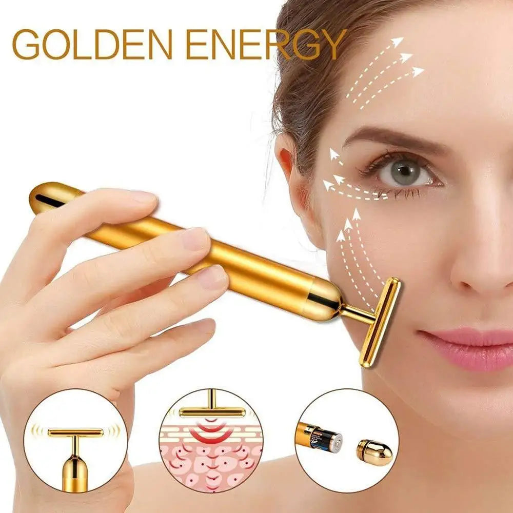 Rolo Facial 24K - Massageador de Ouro para Firmeza da Pele