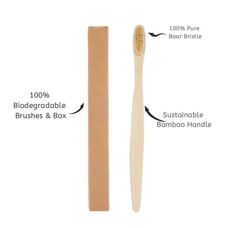 Escova de Bambu com Cerdas Naturais — Kit 5 Unidades