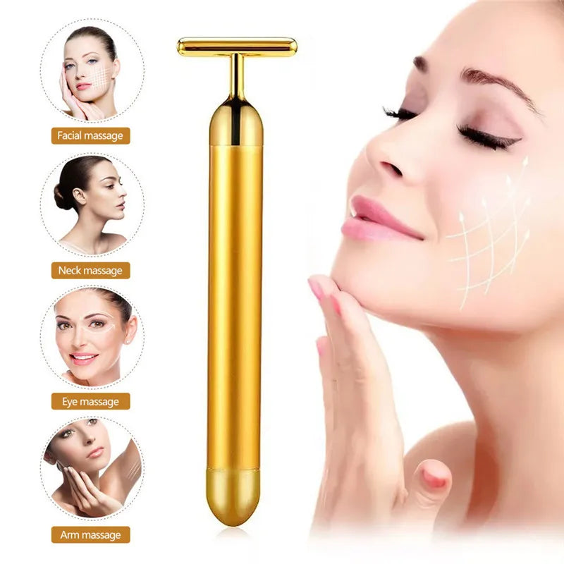 Rolo Facial 24K - Massageador de Ouro para Firmeza da Pele