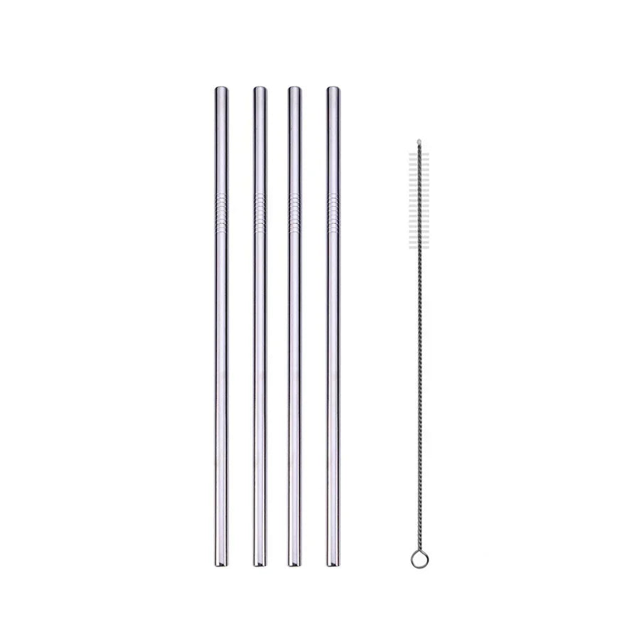 Kit Canudos Reutilizáveis — Aço Inox 304 com Escova de Limpeza